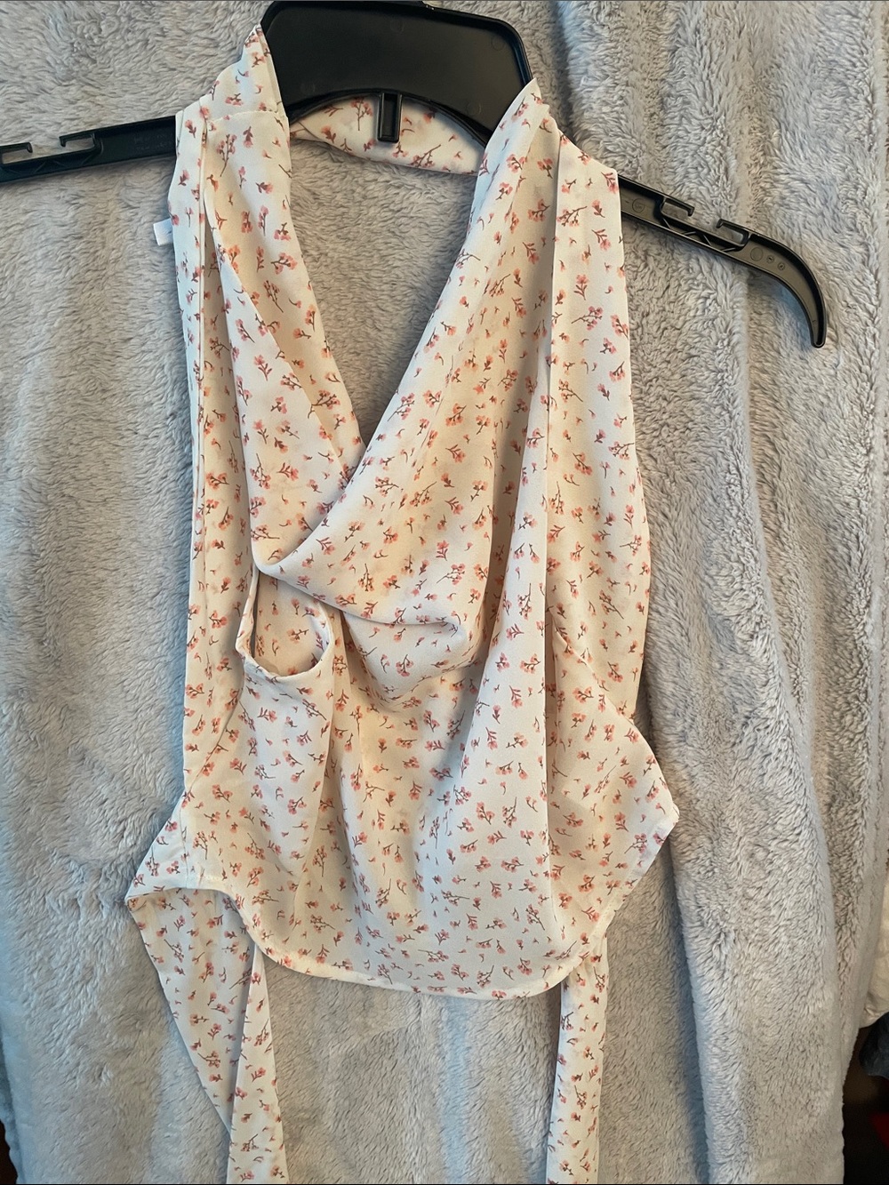 Le Lis Cream Halter Camisole with Tiny Red Floral Print
